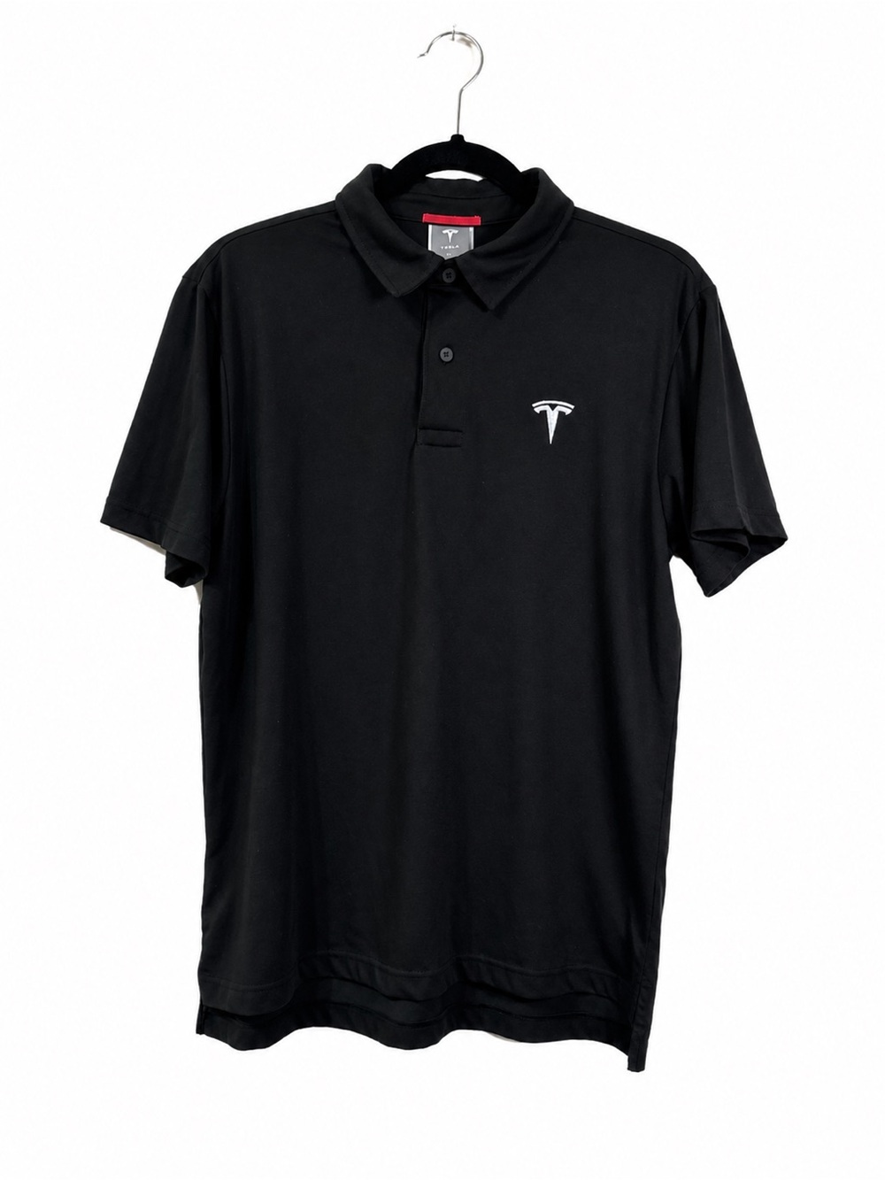 Tesla Polo Shirt Mens Medium Black white Logo Performance Casual Tech Golf